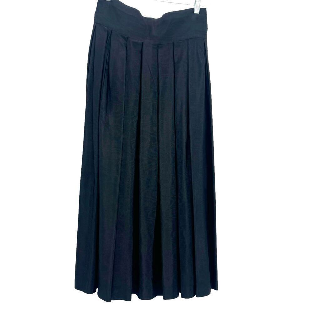 Vintage A.J. Bari A-line Pleated Maxi Skirt Back Button Black Size 12